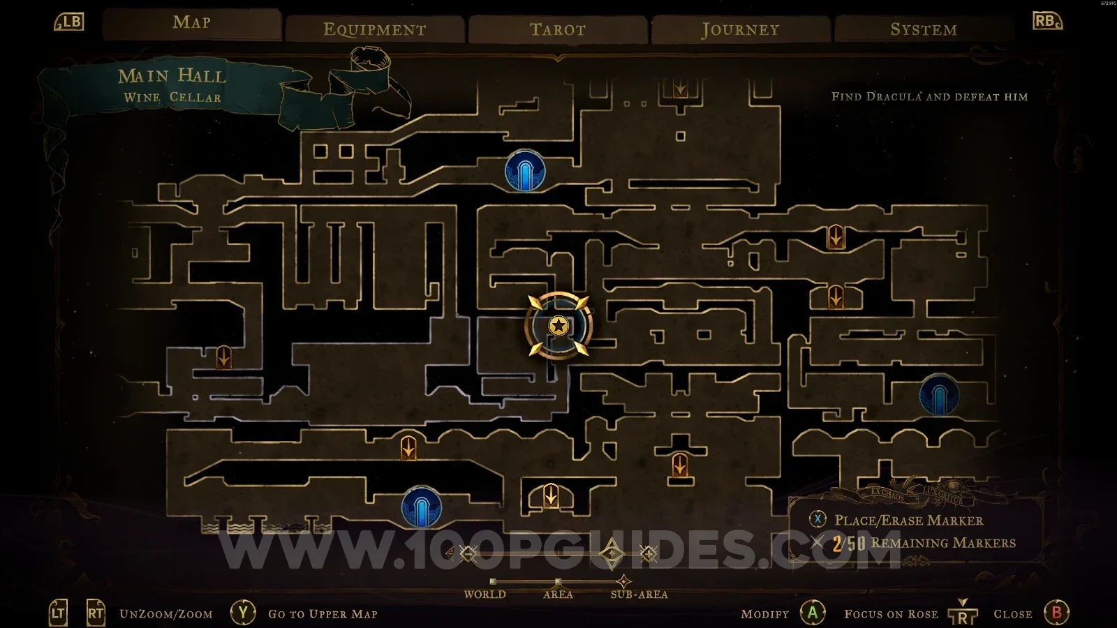 Castlevania Belmonts Curse Wine Cellar map marking the Cursed Coin relic area in the Main Hall