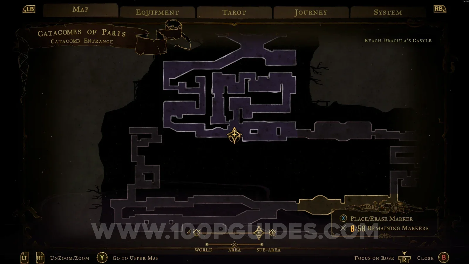 Castlevania Belmonts Curse Catacomb Entrance: map marking the area of Brave Heart Fragment #1