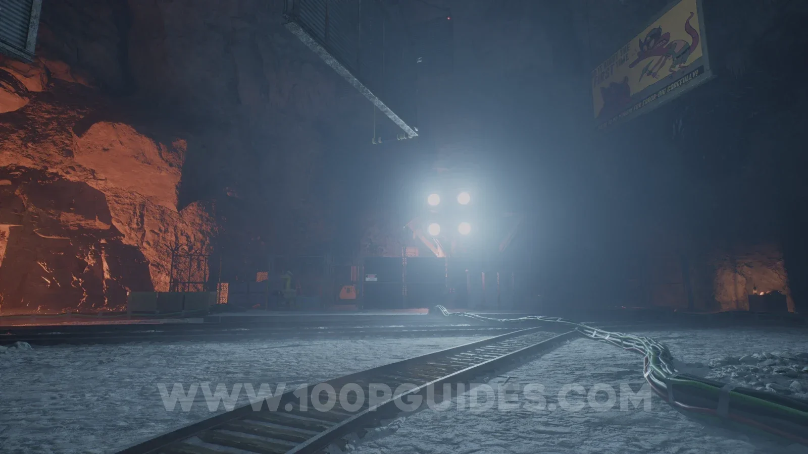 Terrible Lizards Chapter 3: gated off section with fog lights at the far end of the large power area