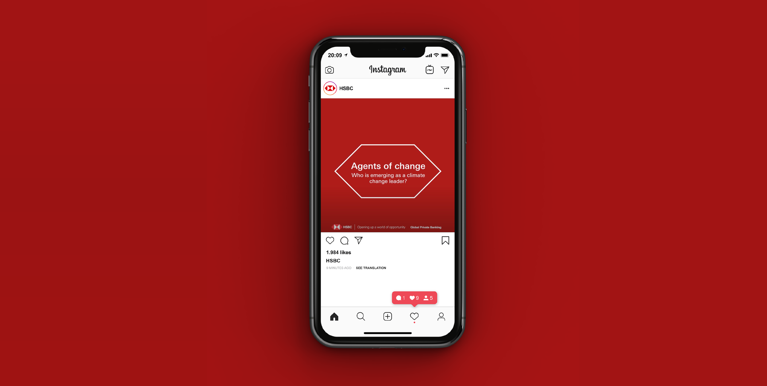 Original HSBC Agents of change social post shown in an Instagram mobile mockup