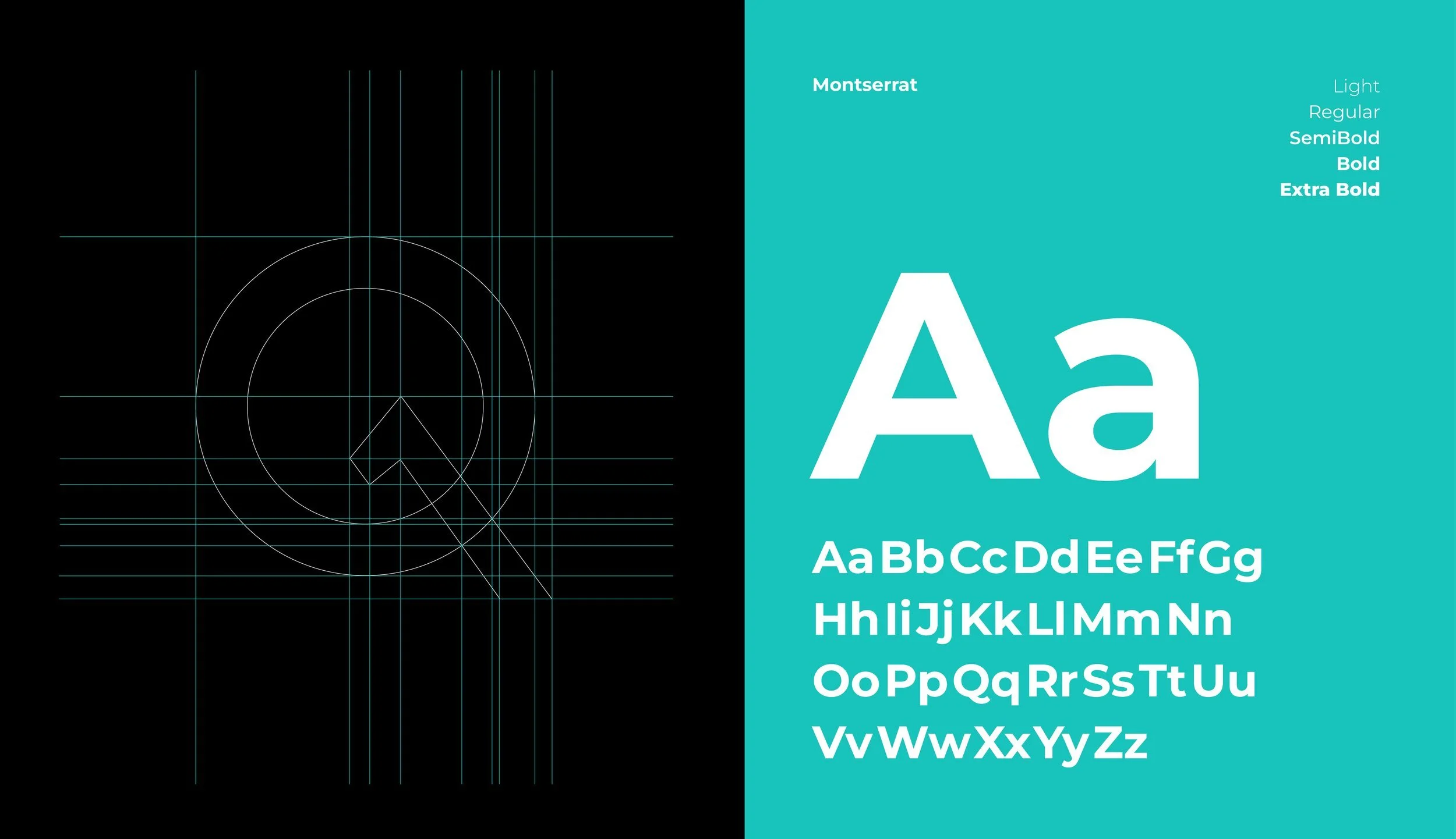 Original Quantal logo construction drawing and Montserrat typography specimen