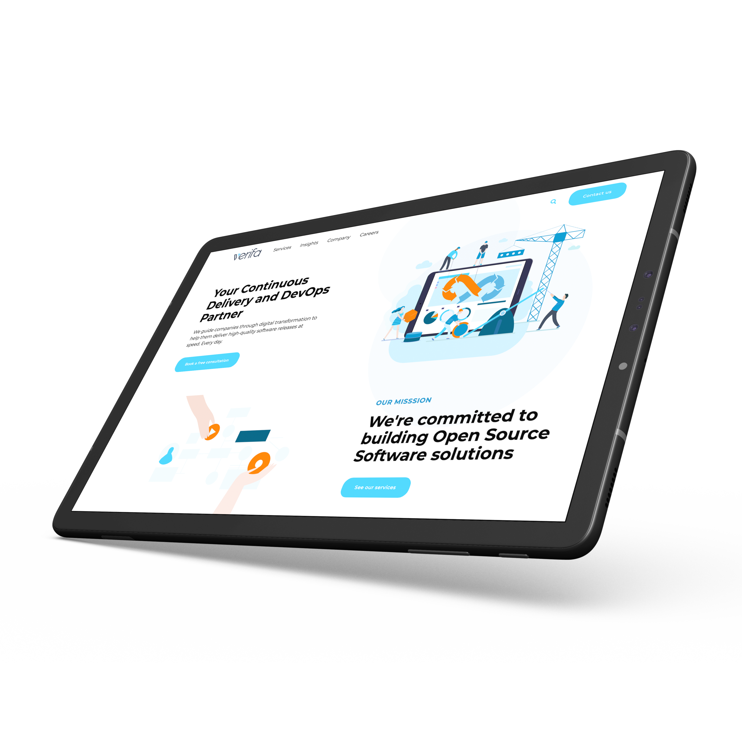 Original Verifa website on a tablet showing its continuous-delivery and open-source proposition