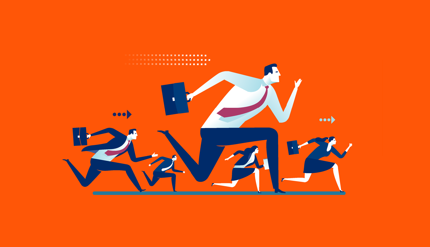 Phable’s original orange Just Business illustration of people moving forward together