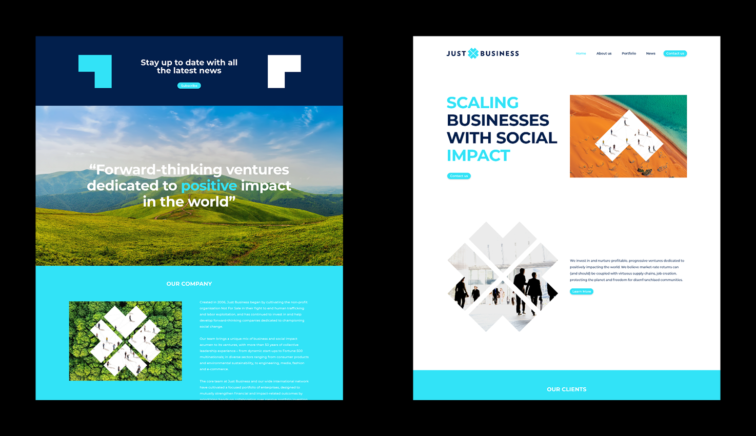 Original Phable Just Business website designs for business positioning and venture portfolio