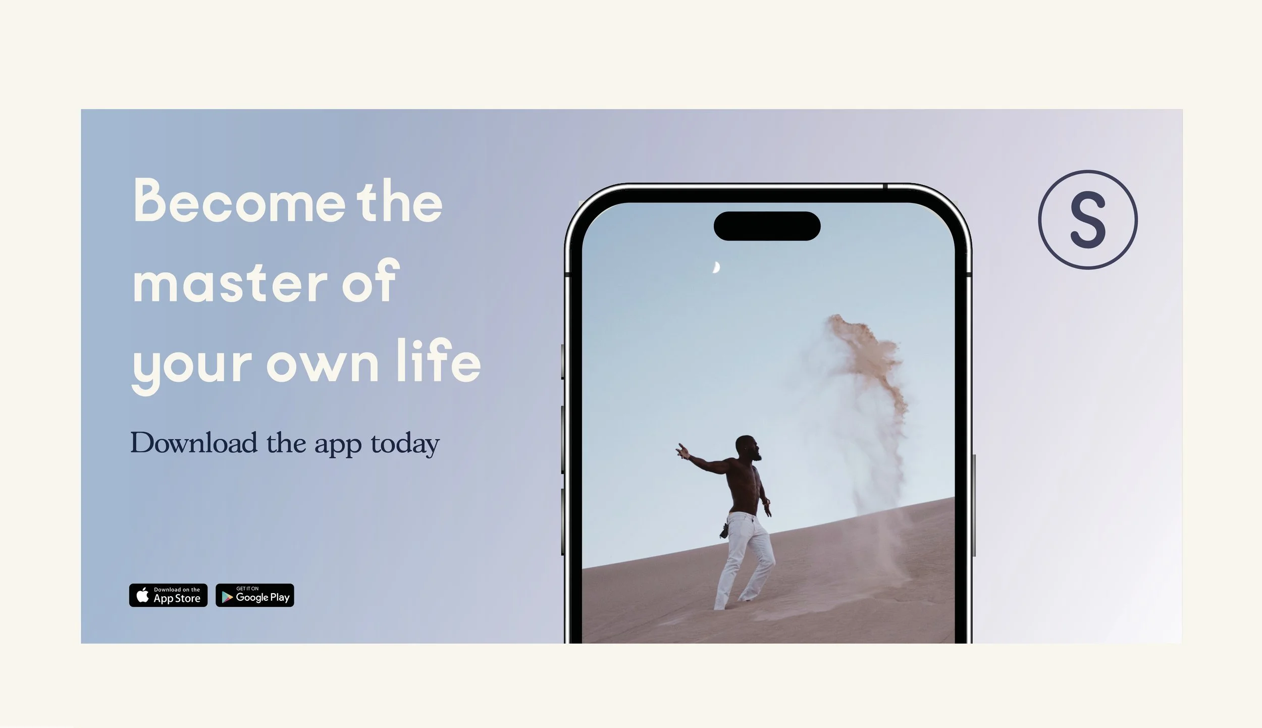 Original Soulloop app launch advertising with a person throwing sand and a large phone