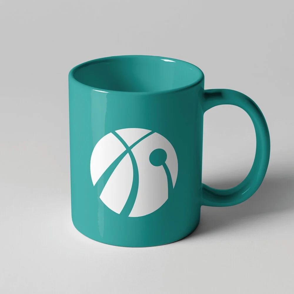 Original Data Intensity teal branded mug with the white circular symbol