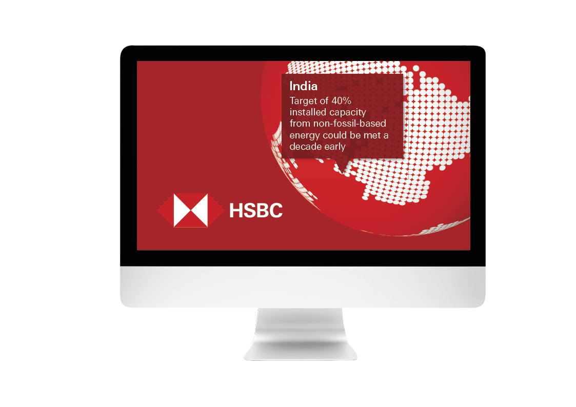 Original HSBC desktop campaign presentation showing a historical country insight about India’s non-fossil energy capacity