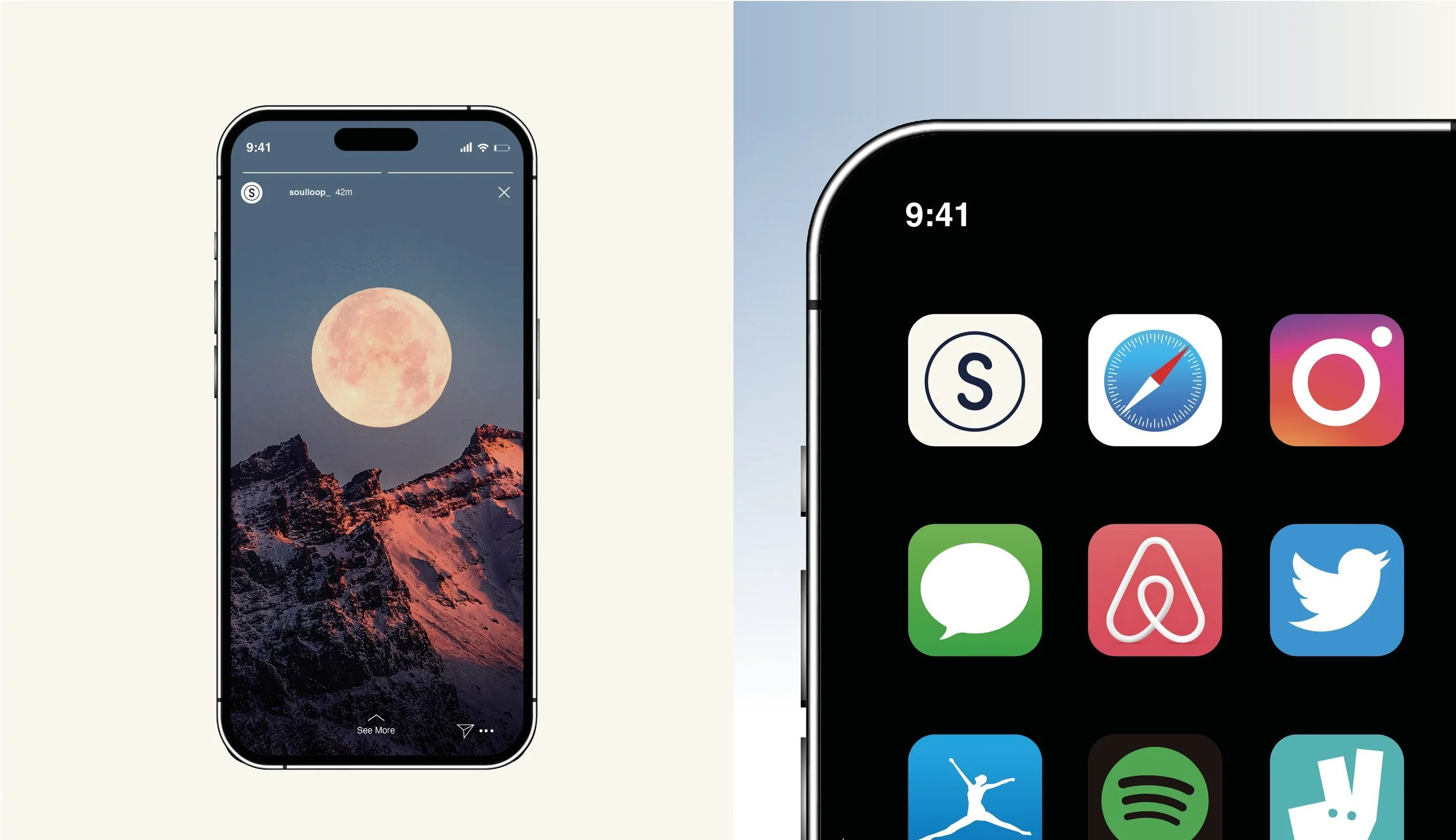 Original Soulloop mobile campaign and circular S application icon on a phone