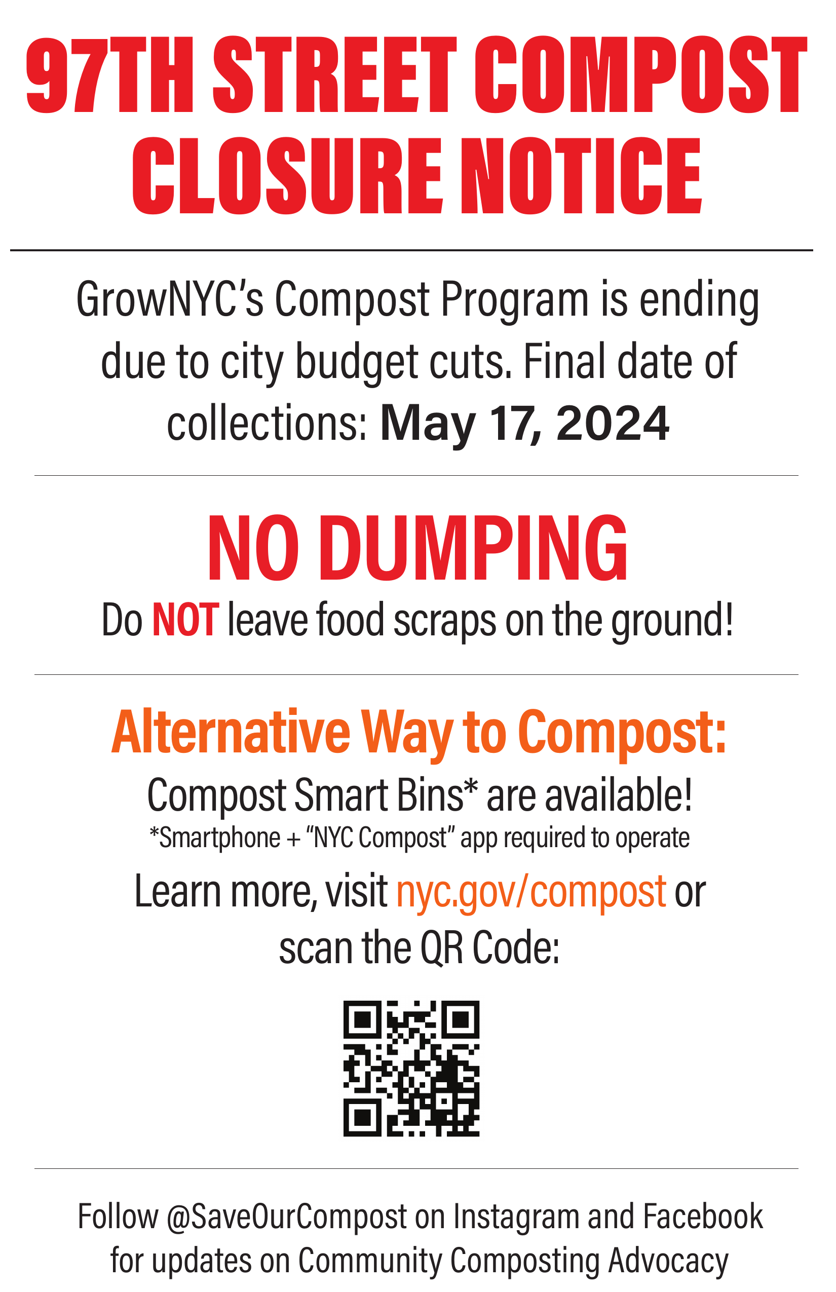 Grow NYC Compost Program Ending 5/17/2024 Flyer