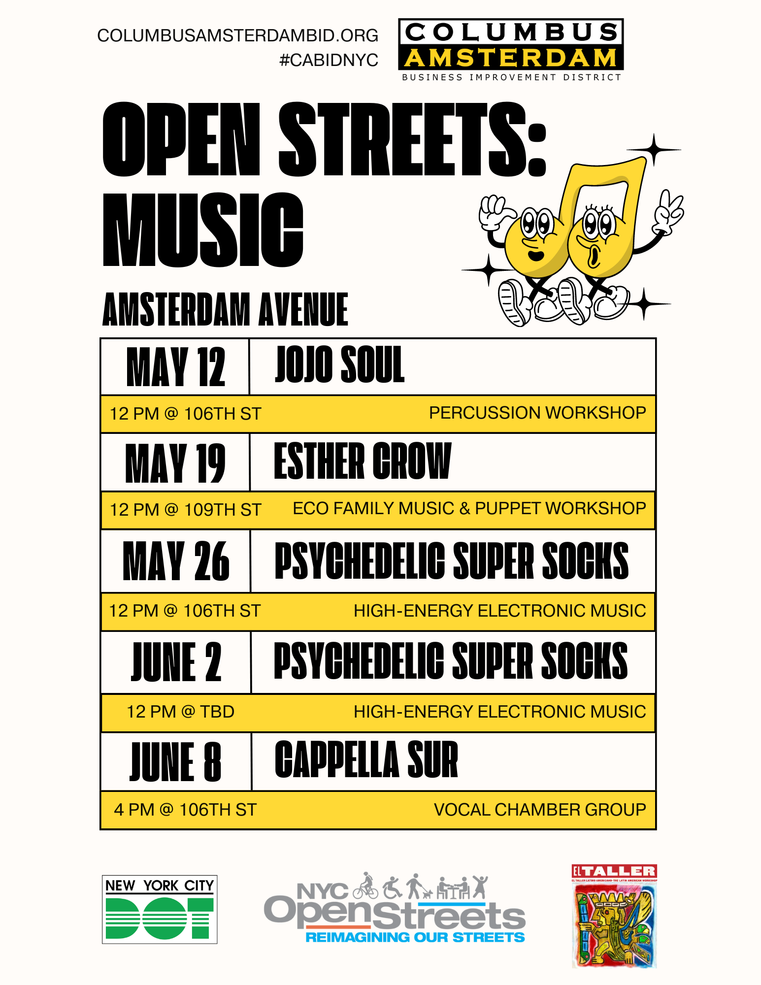 Columbus Amsterdam BID Open Streets Music | Flyer May, 2024