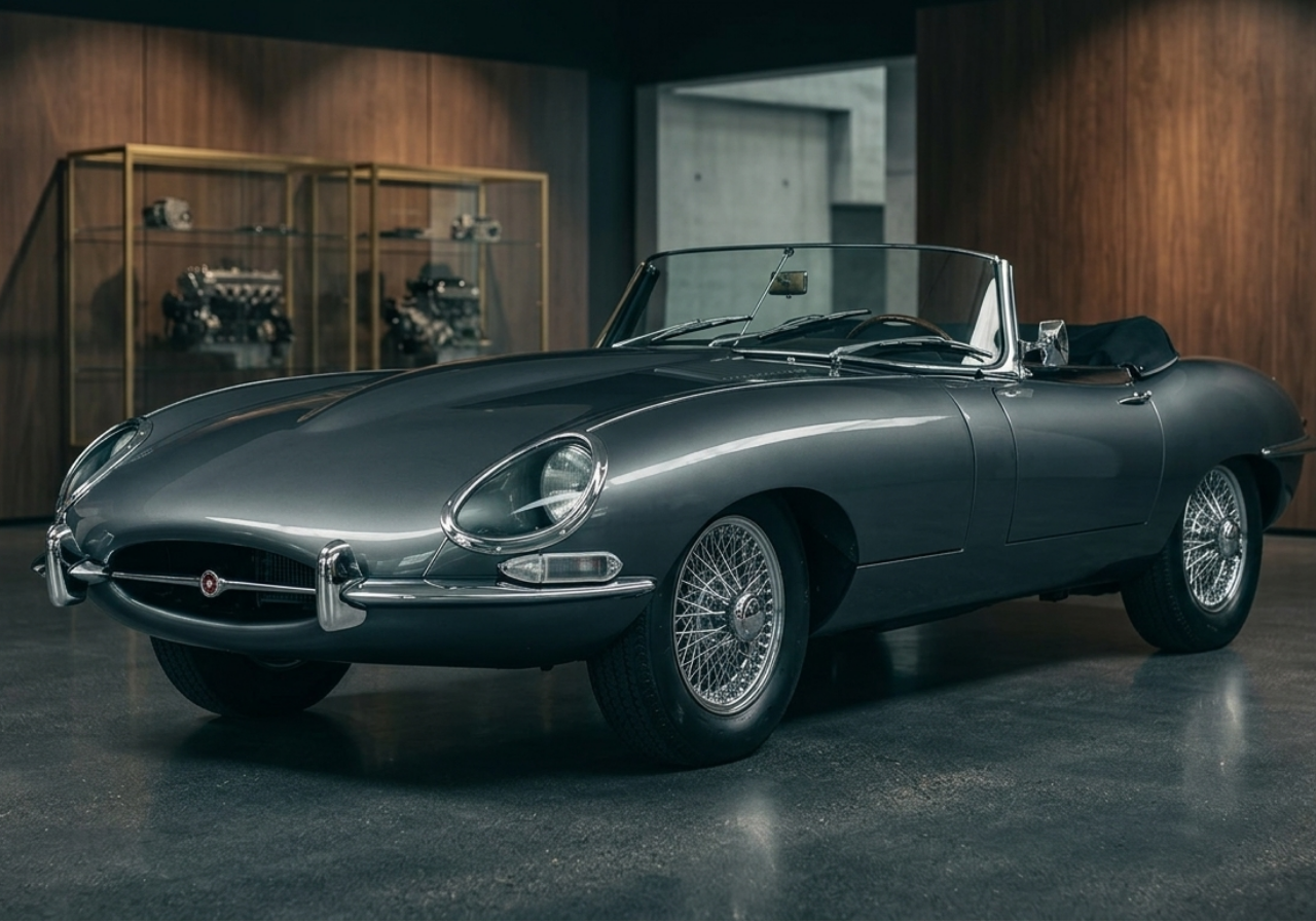 Jaguar E-Type convertible in studio