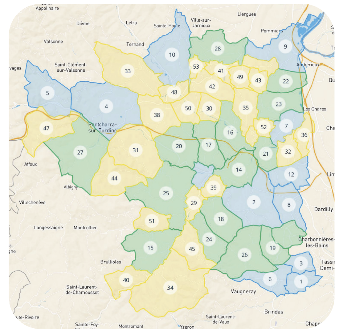Carte du potentiel de marché du secteur de L’Arbresle au nord-ouest de Lyon