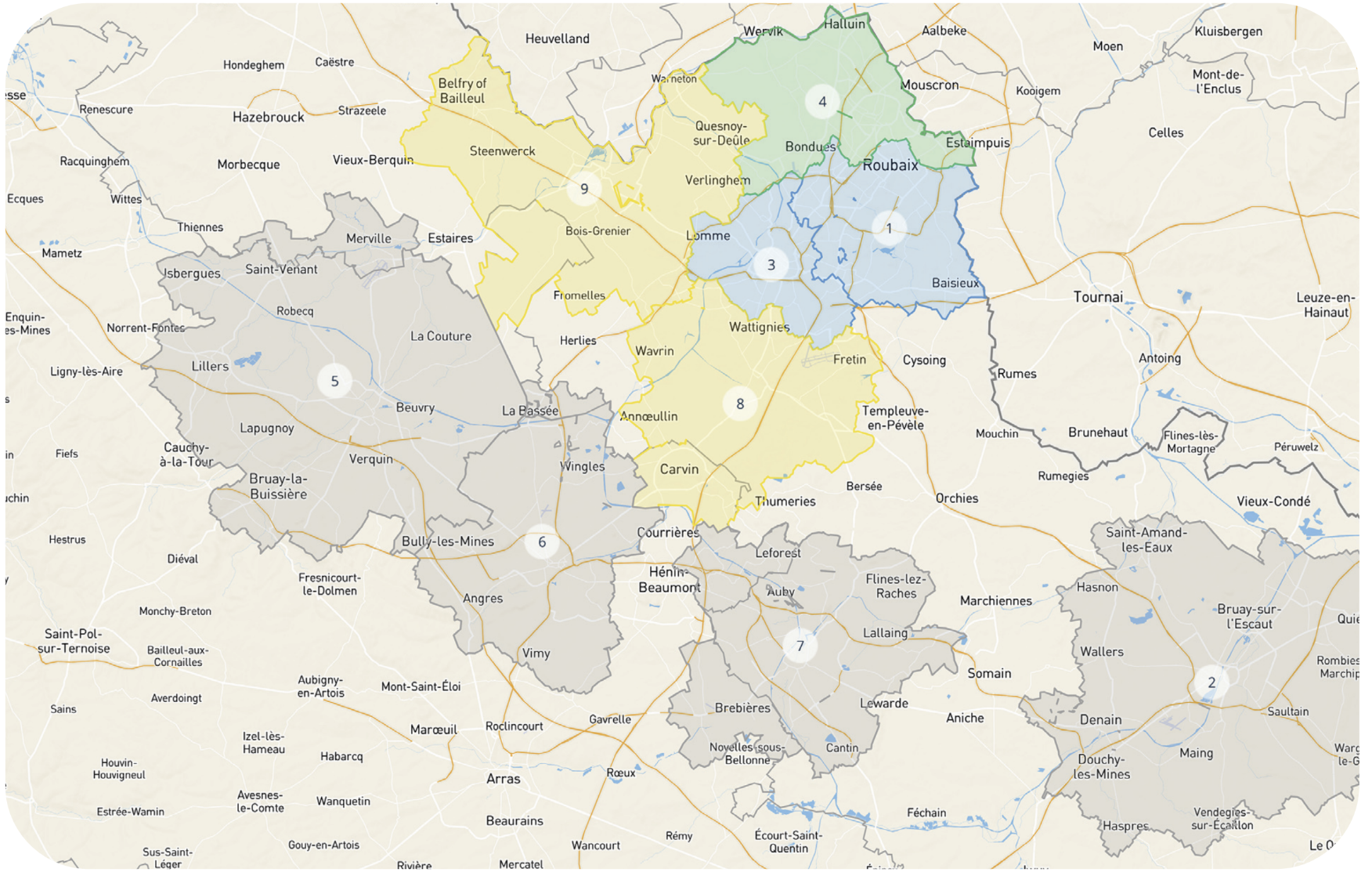Carte des relais de marché en deuxième couronne autour de l’agglomération de Lille