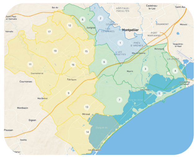 Carte et classement des dix communes au potentiel de marché le plus élevé depuis une implantation à Saint-Jean-de-Védas