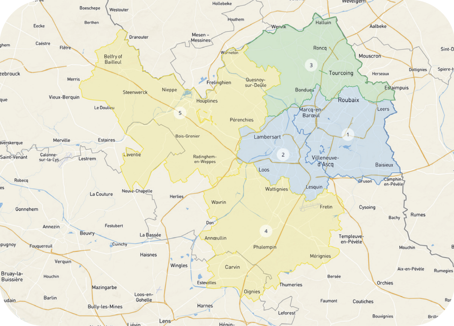 Carte du scénario de maillage commercial de l’agglomération de Lille