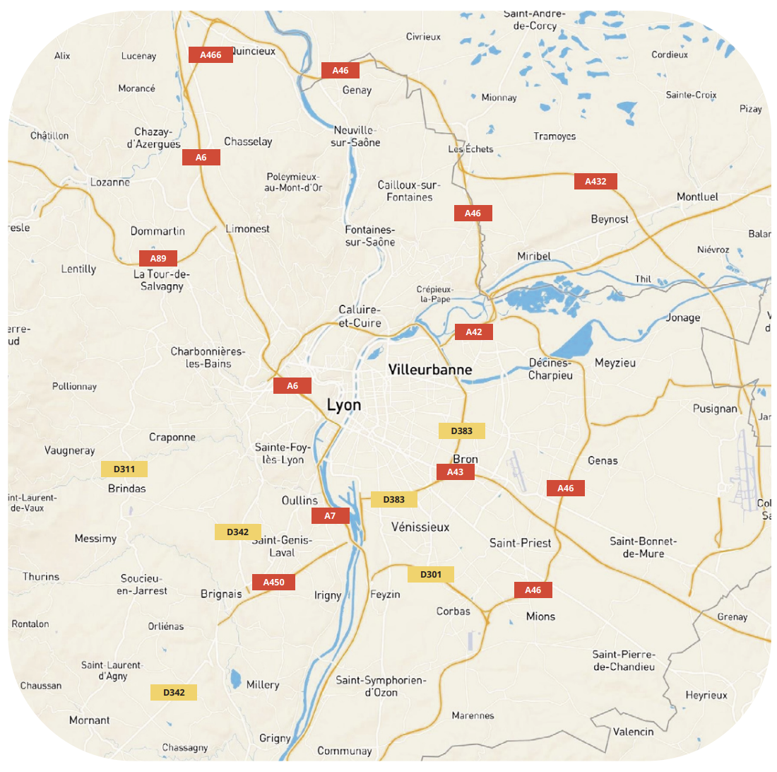 Carte du réseau routier structurant de l’agglomération lyonnaise