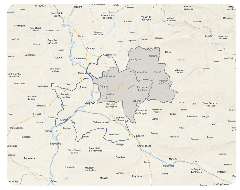 Carte d’analyse Avignon Carpentras pour le maillage territorial