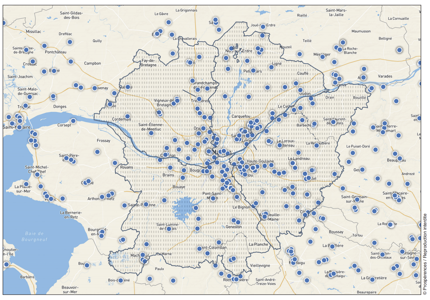 Carte de géolocalisation des poseurs-installateurs de menuiserie et de protection solaire autour de Nantes