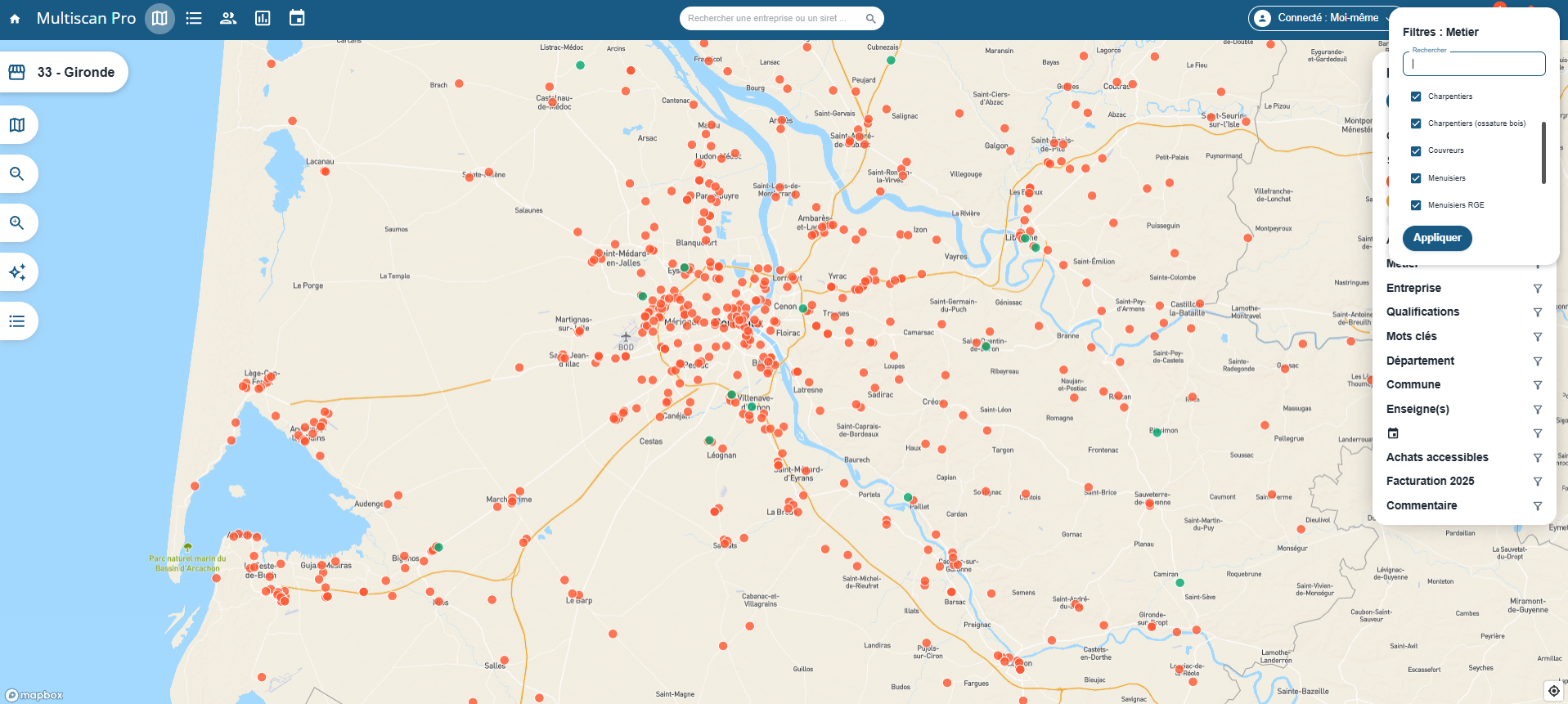 Cartographie des entreprises dans MultiScan Pro