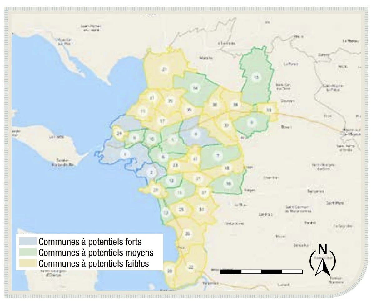 Carte des communes et de leur potentiel de marché autour de La Rochelle
