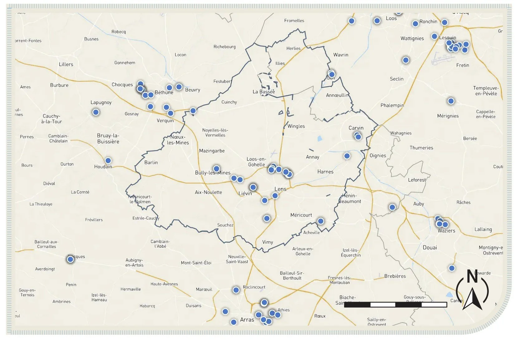 Carte des négoces du secteur de Lens