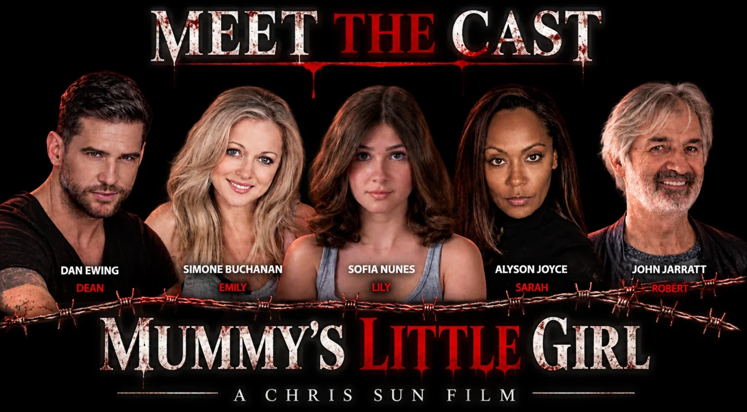 Meet the cast of Mummy's Little Girl: Dan Ewing, Simone Buchanan, Sofia Nunes, Alyson Joyce and John Jarratt.