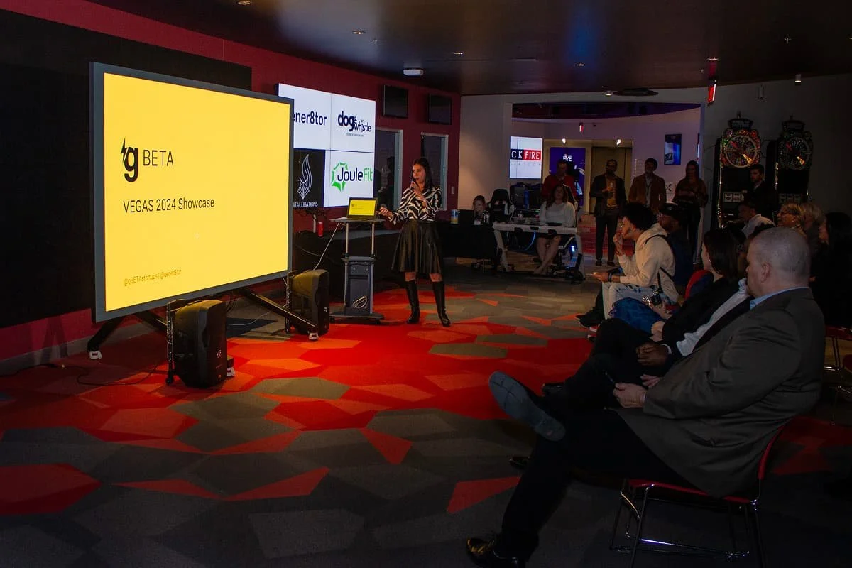 Presenter on stage at the gBETA Las Vegas 2024 showcase