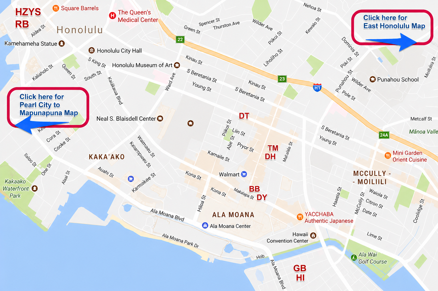 Chiropractic offices map of Honolulu