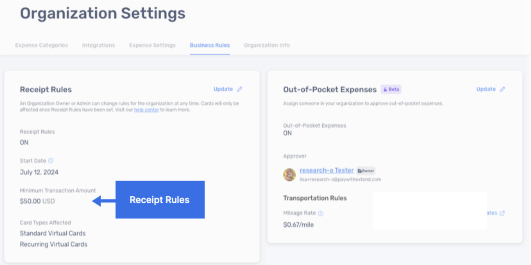 Receipt Rules screenshot