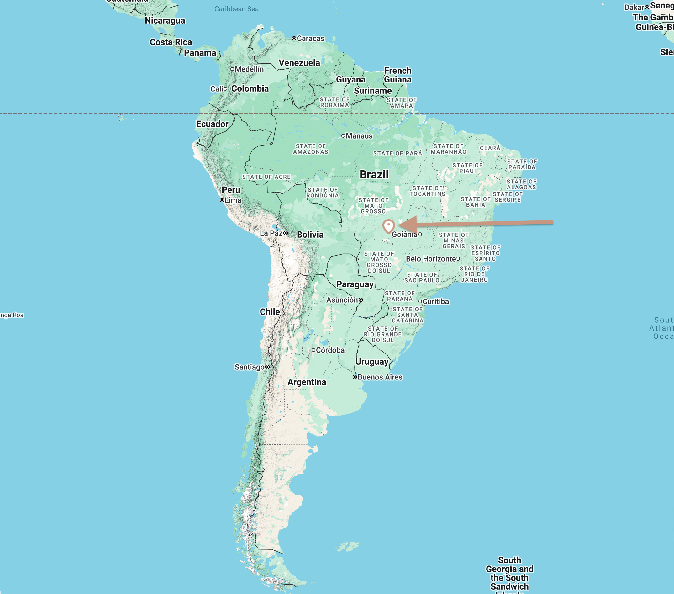 Map locating eastern Mato Grosso do Sul within Brazil
