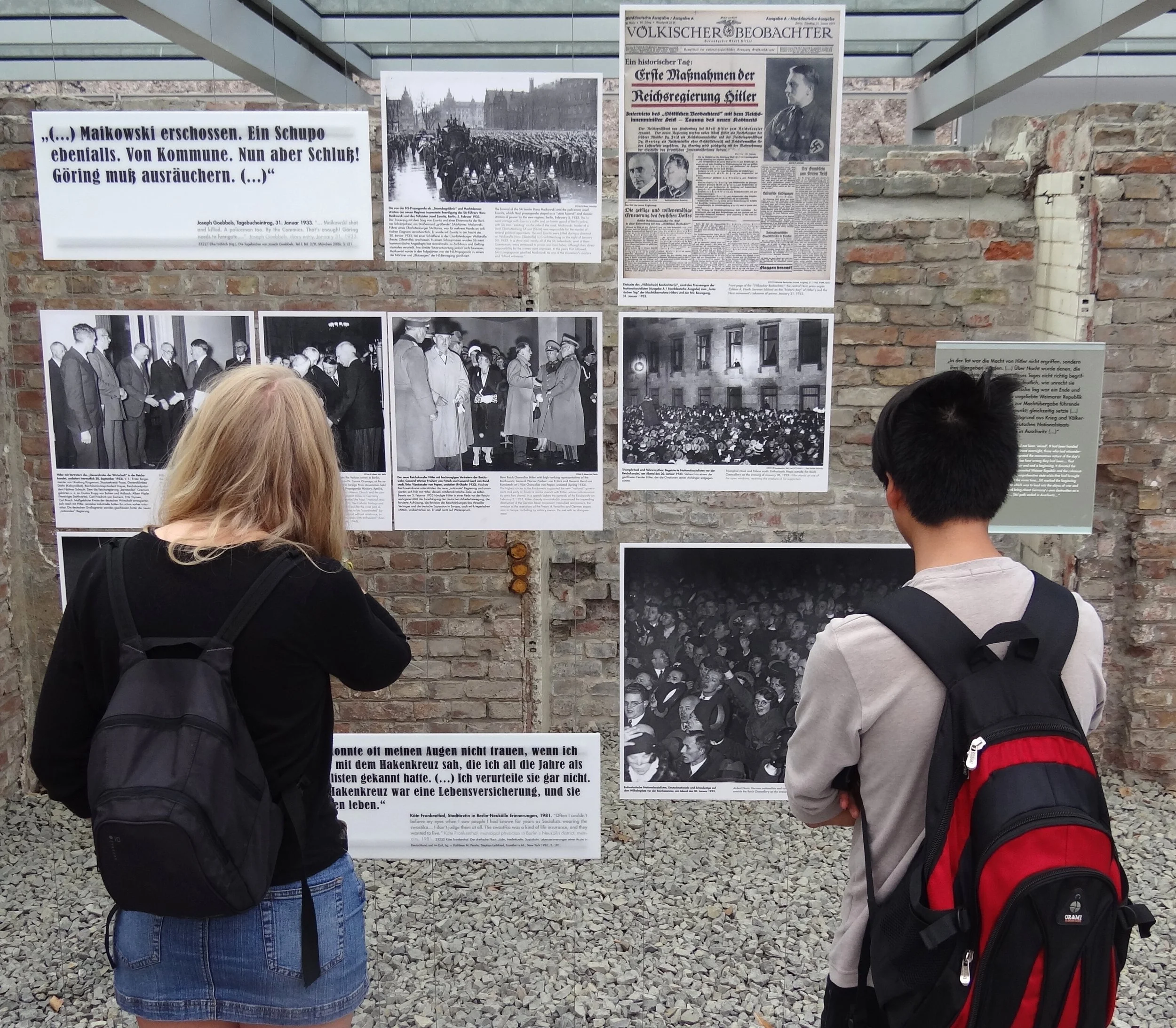 Visitors at the Topography of Terror outdoor exhibit in Berlin