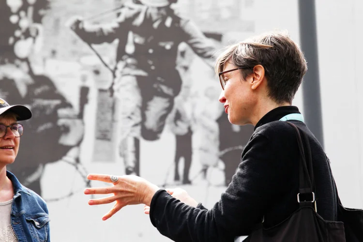 A guide at the Berlin Wall Memorial on Bernauer Strasse