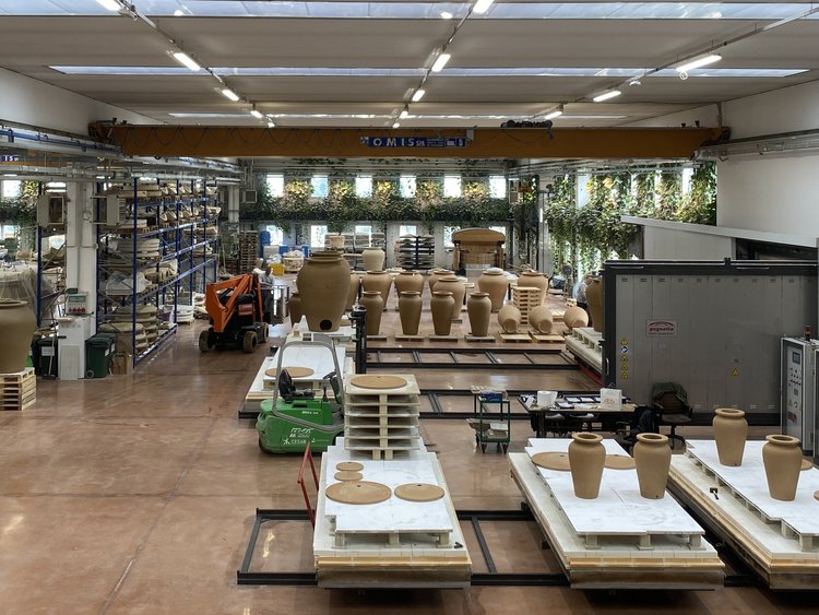 The brand new Tava manufacturing space near Brescia, Italy. Everything from processing the raw clay to firing it at 1200°C (2100°F) all happens here.