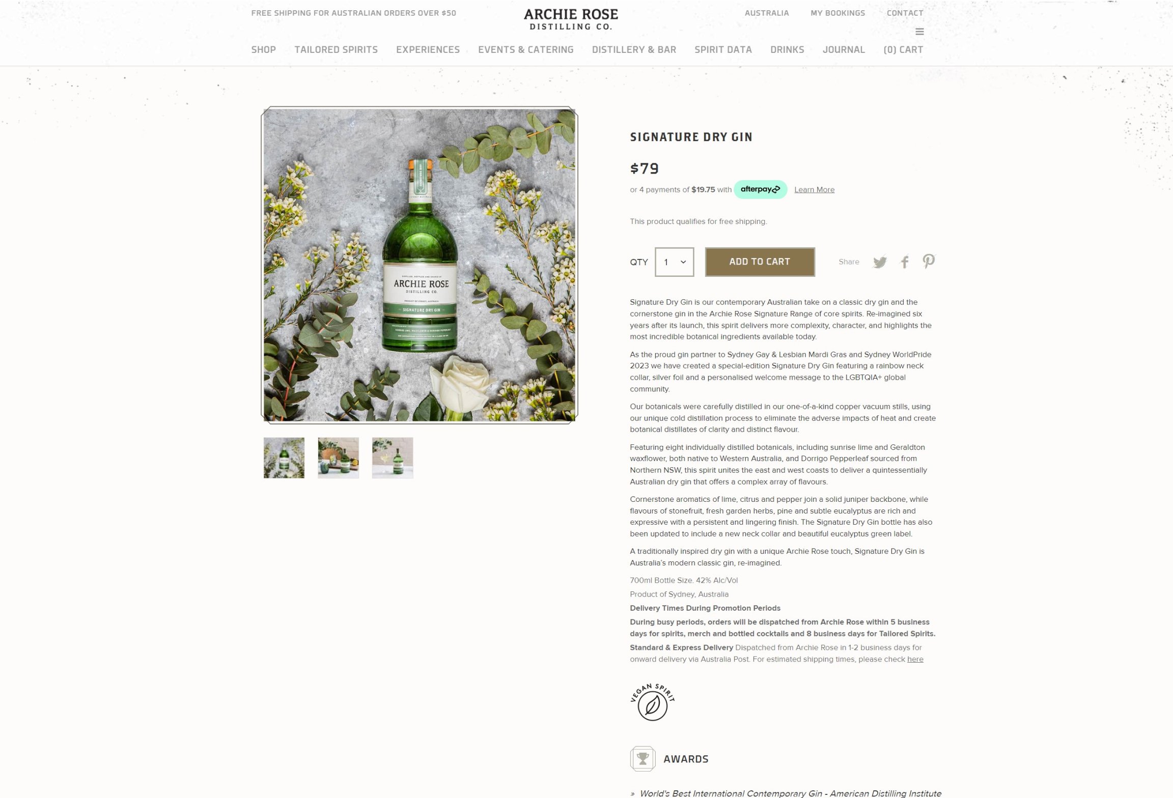 Screenshot of the Archie Rose product page