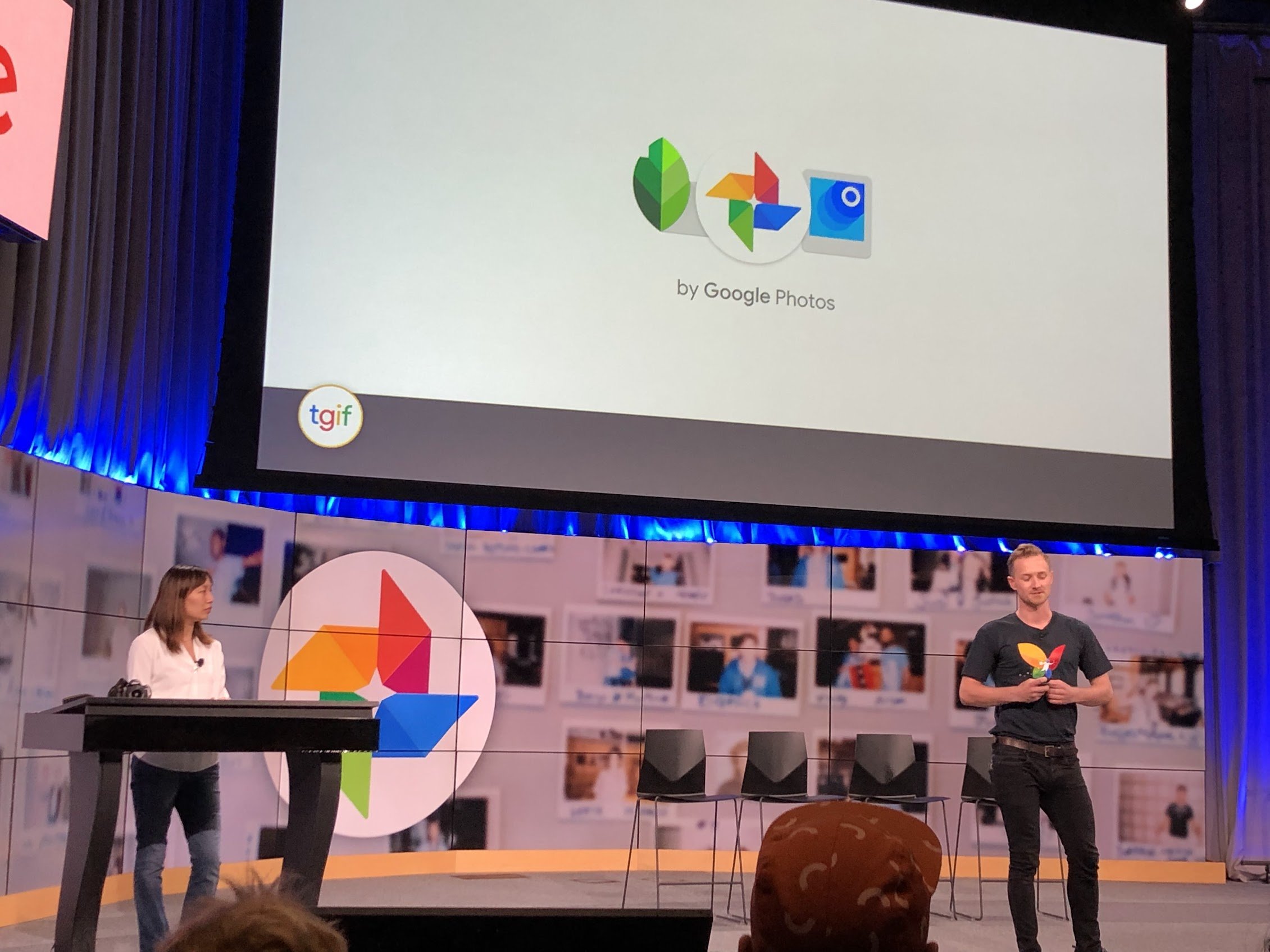 Photo of a Google Photos presentation at an internal Google event, presenting the Dark Theme work I did on Snapseed