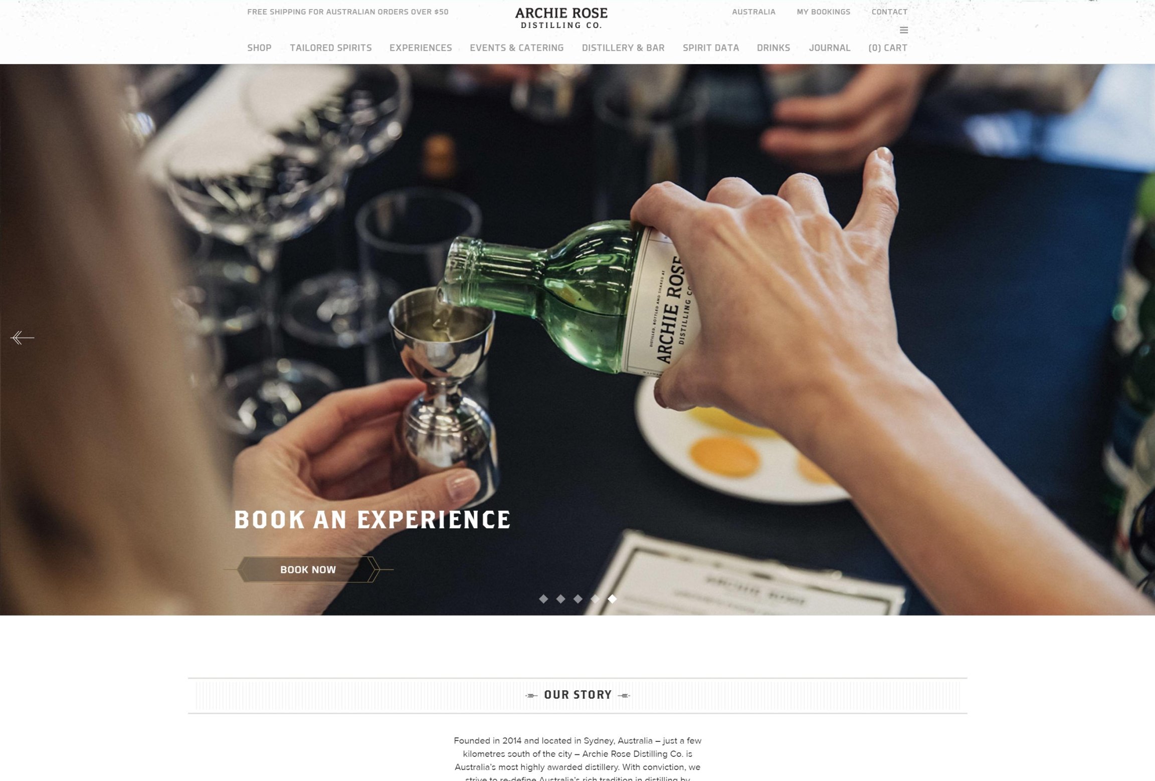 Screenshot of the Archie Rose homepage