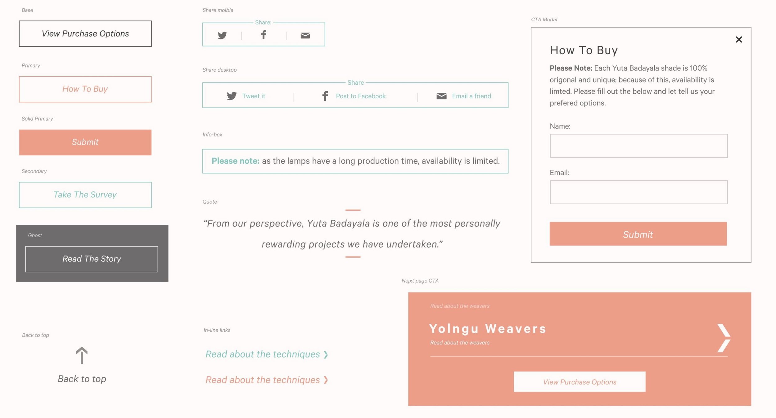 Screenshot of Buttons, cards, and other UI based on the moodboard