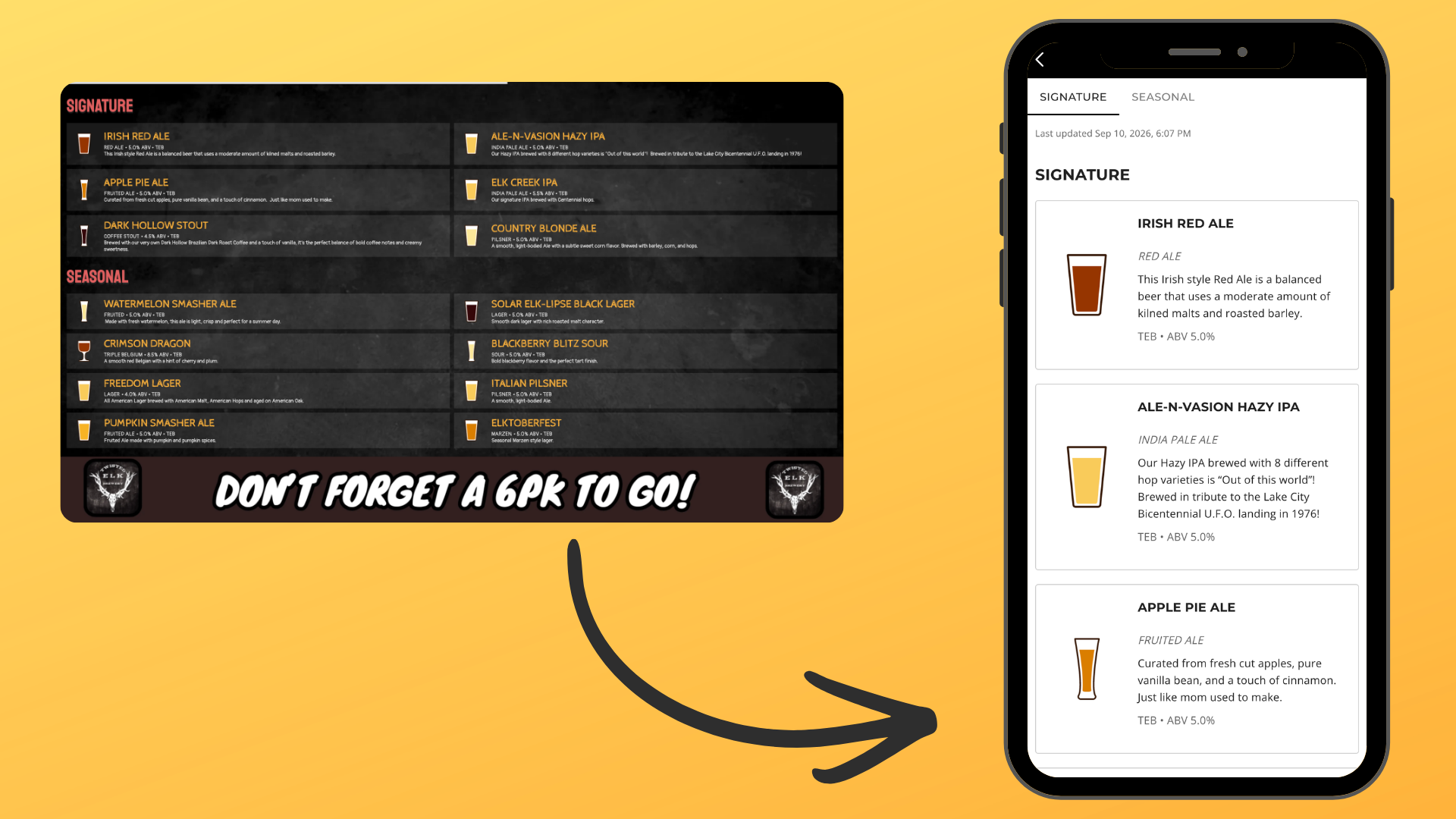 Live Tap Lists menu displayed inside the TapWyse mobile app