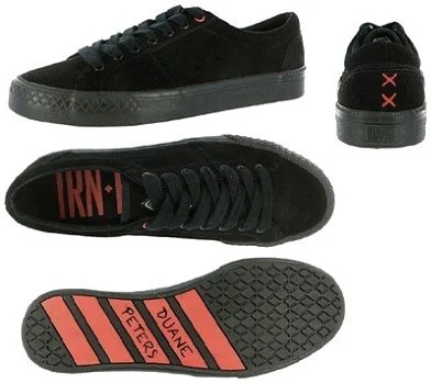 Black suede sneaker e-commerce photography with side, back, top and outsole views