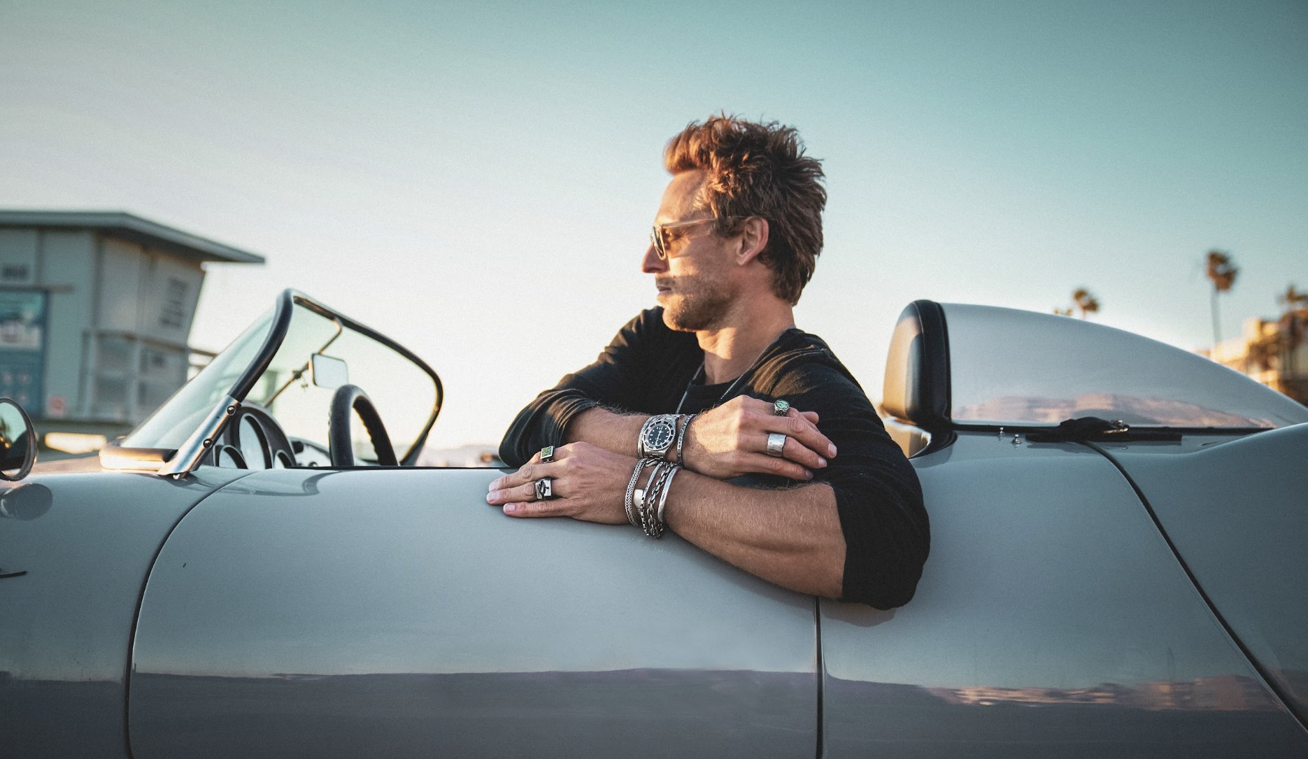 Full brand photography project in Los Angeles — on-location lifestyle campaign at golden hour for premium jewelry brand Buck Palmer, Santa Monica