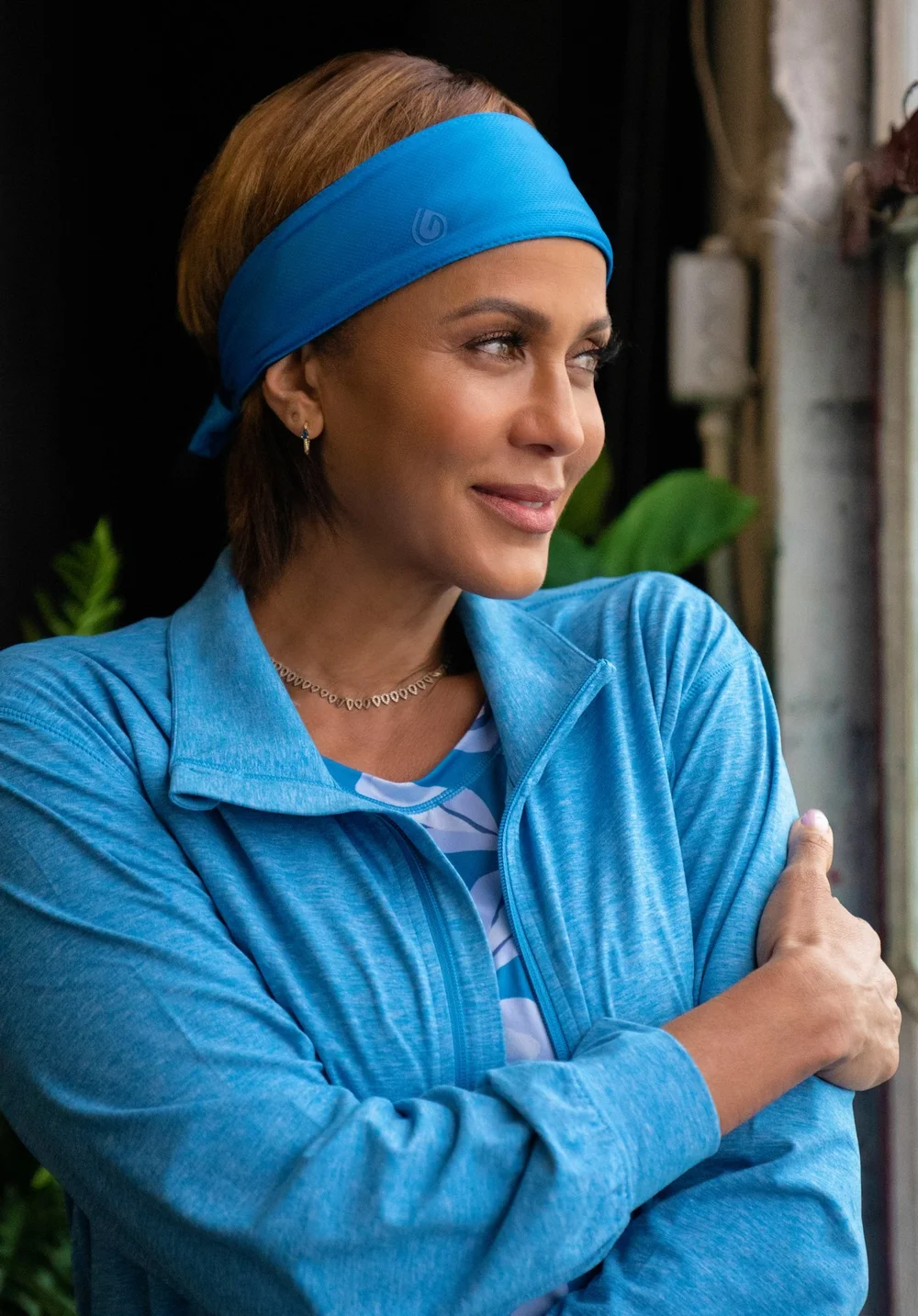 Nicole Ari Parker wearing a Gymwrap headband, campaign portrait by Chris Frara Studios