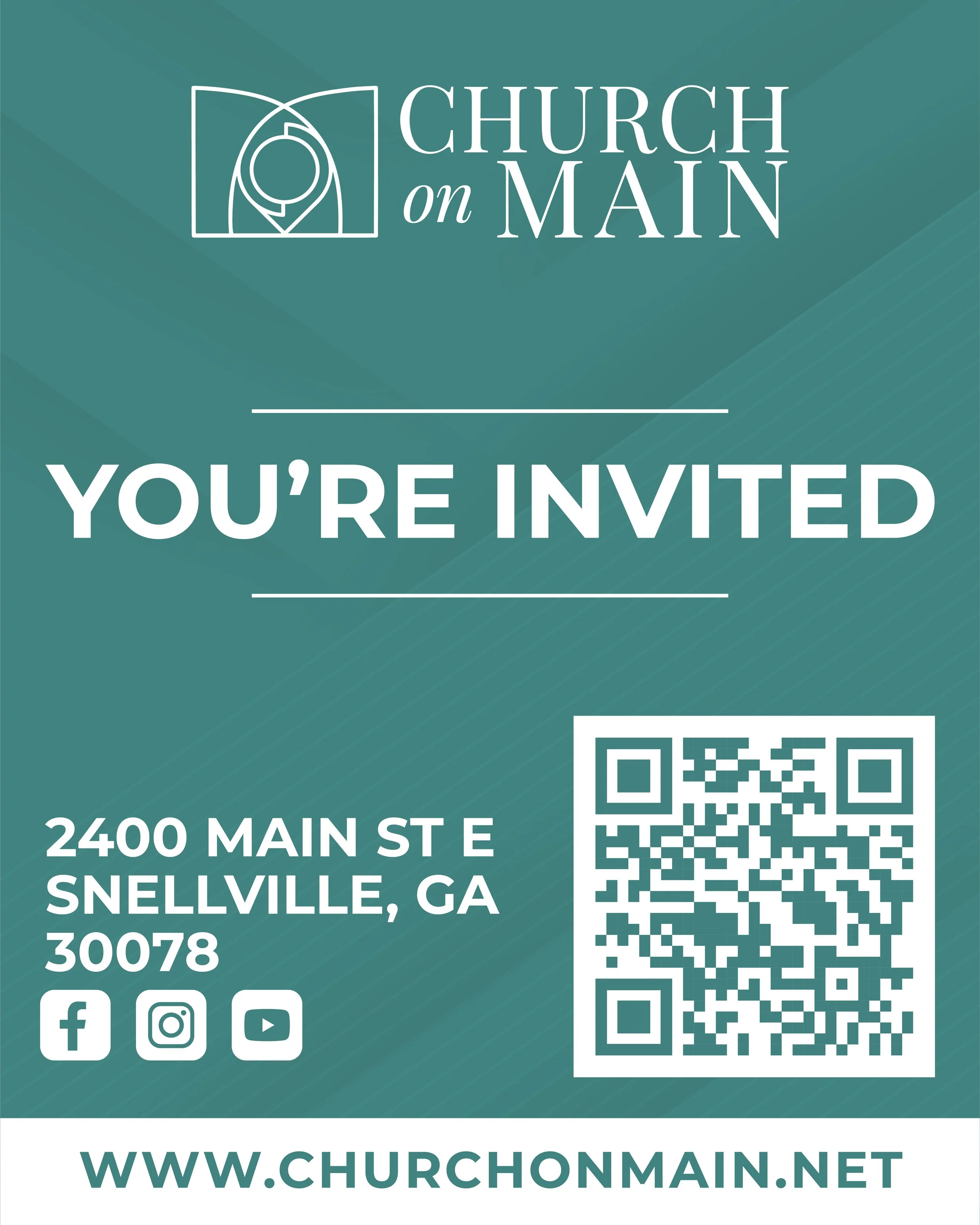 Church on Main digital invite card for students and their families
