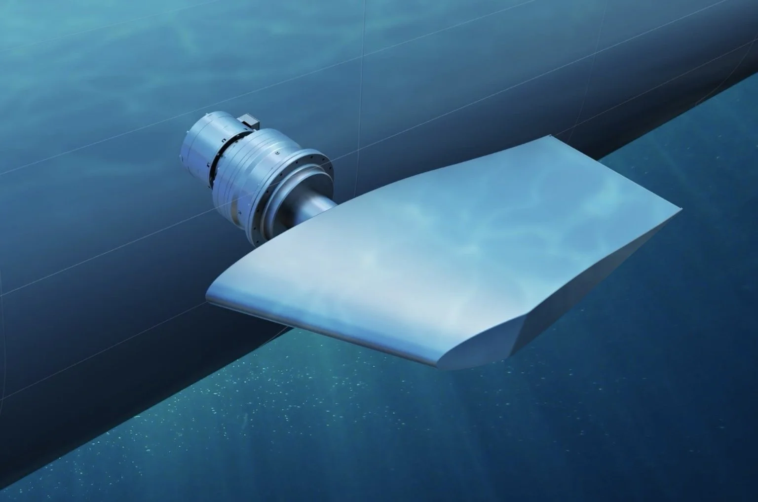 Yacht stabilizer system with blue underwater background