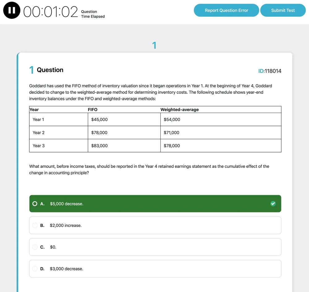 CPA Exam Practice Question Example