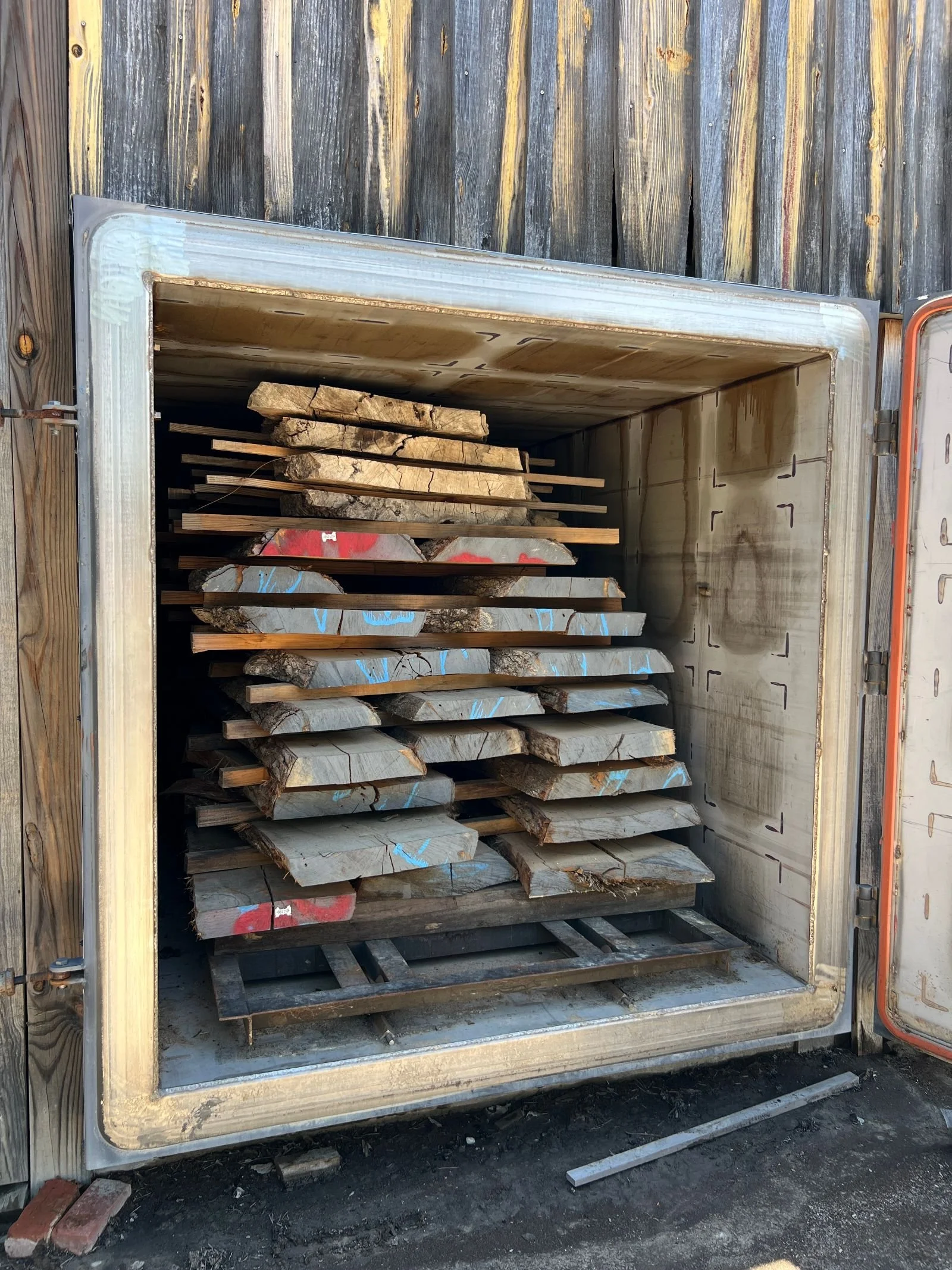 Slabs stacked and stickered inside the kiln