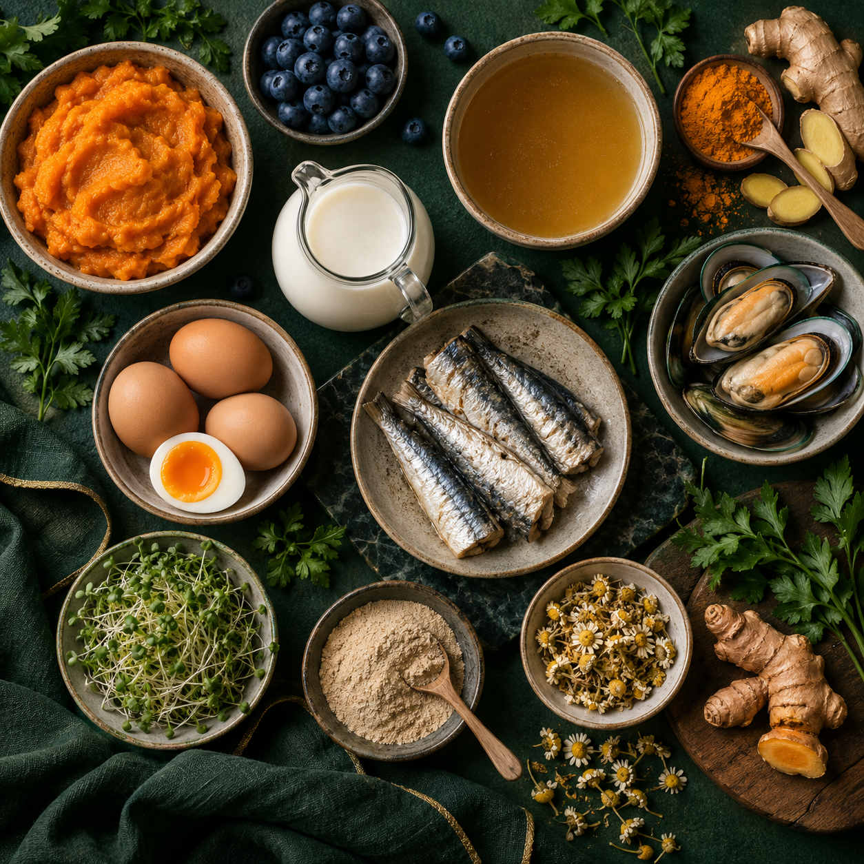 A selection of functional foods for dogs representing The Functional Food Finder