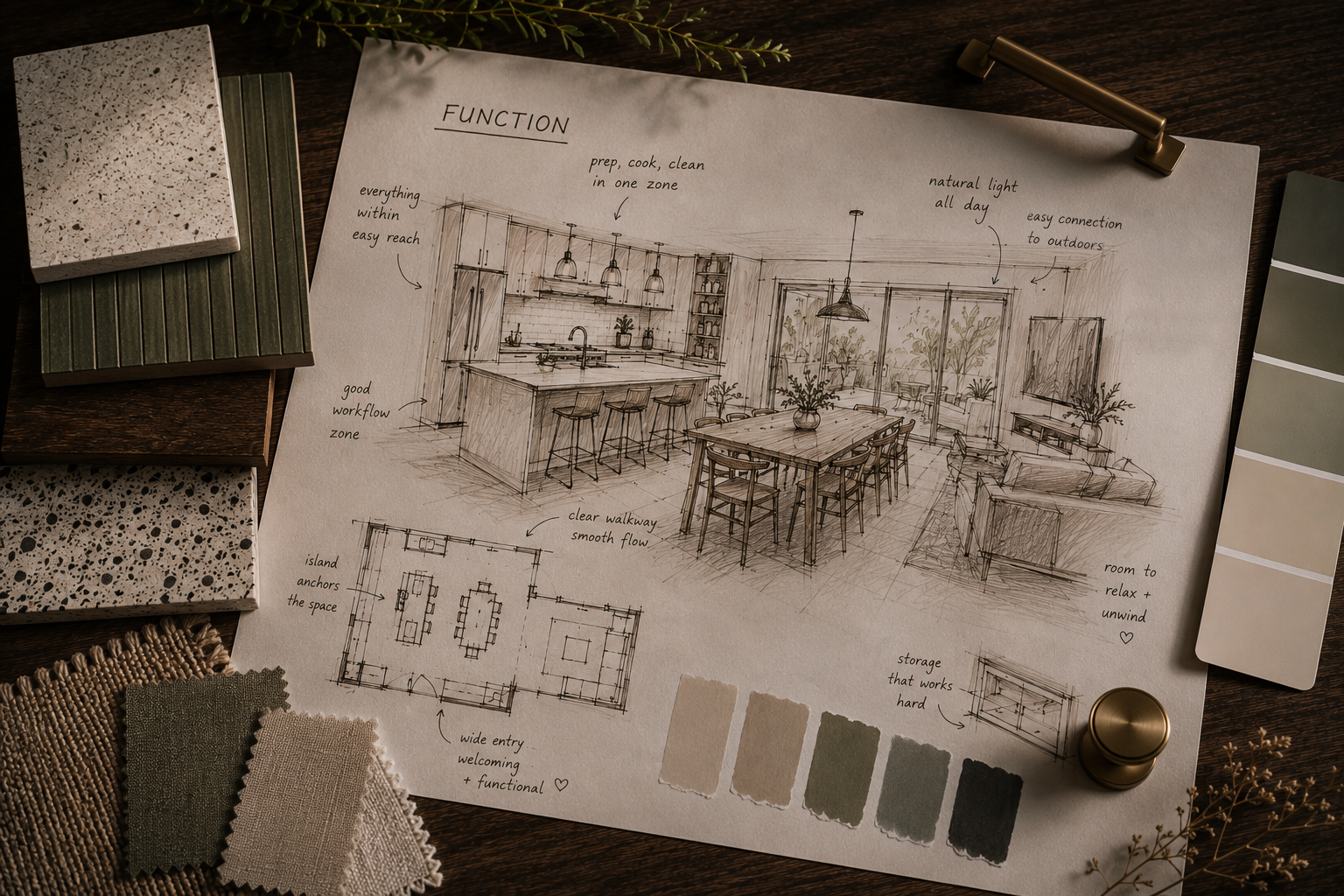 Functional kitchen and bathroom layout