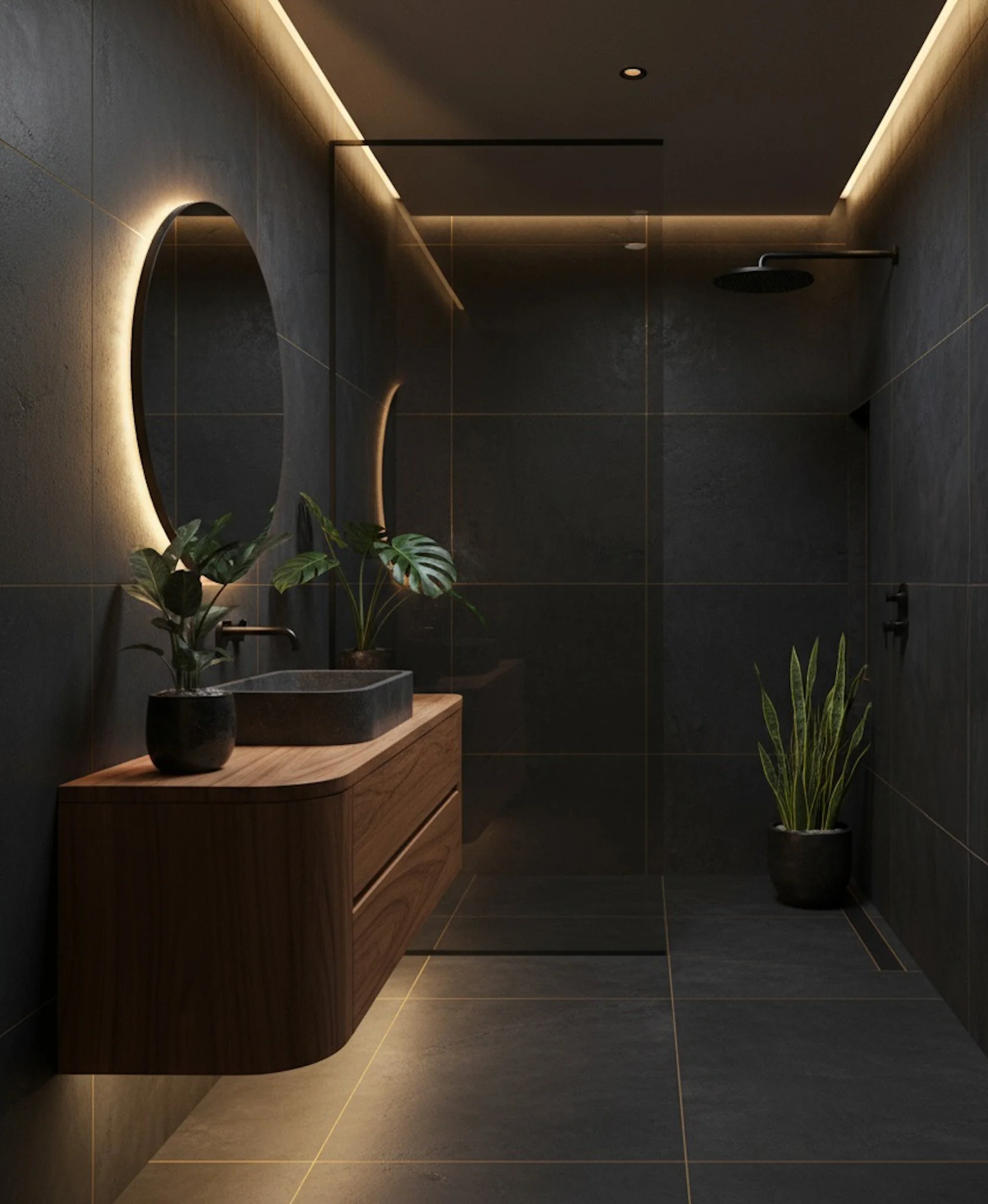 Modern bathroom renovation with timber vanity