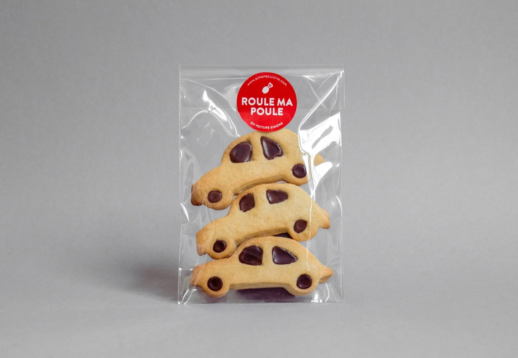 Sablés en forme de voiture, sachet Roule ma poule