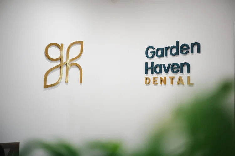Garden Haven Dental shopfront with the finished logo applied to the window signage
